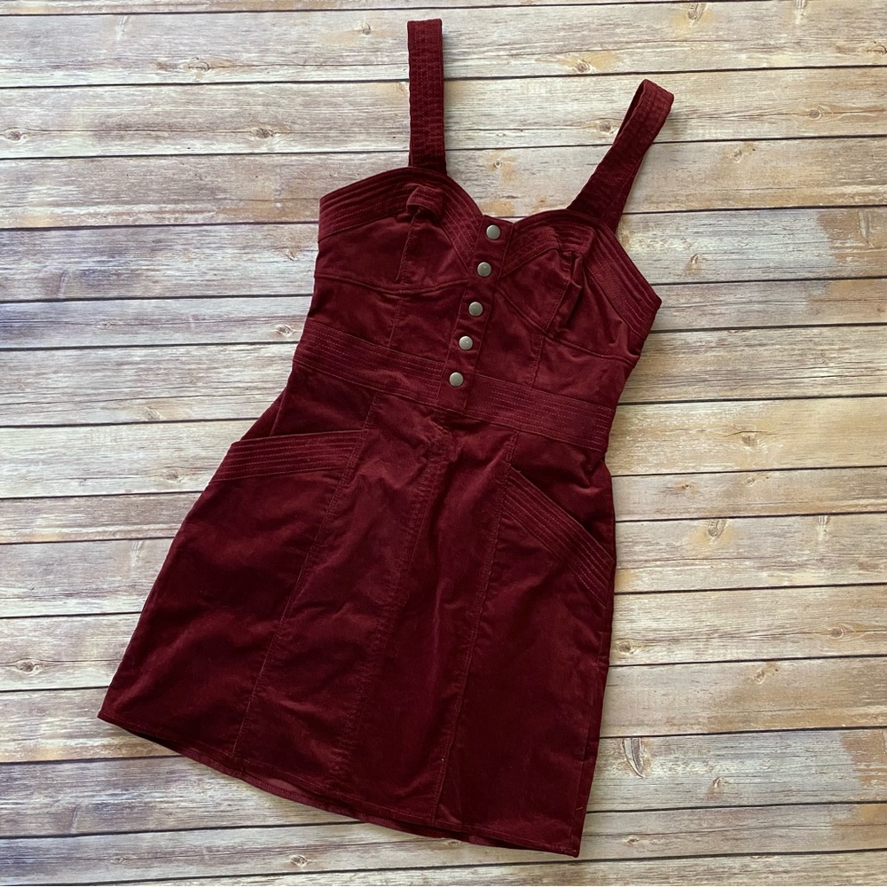 Express Zipper-front Corduroy Dress dark red